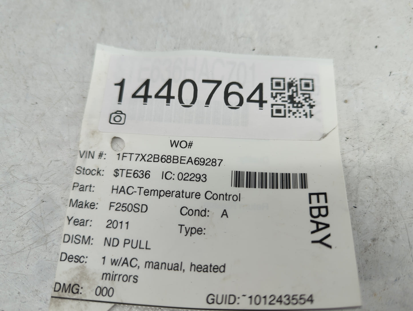 2011 Ford F250sd Climate Control Module Temperature AC/Heater Replacement Fits Fits 2012 2013 2014 2015 2016 OEM Used Auto P