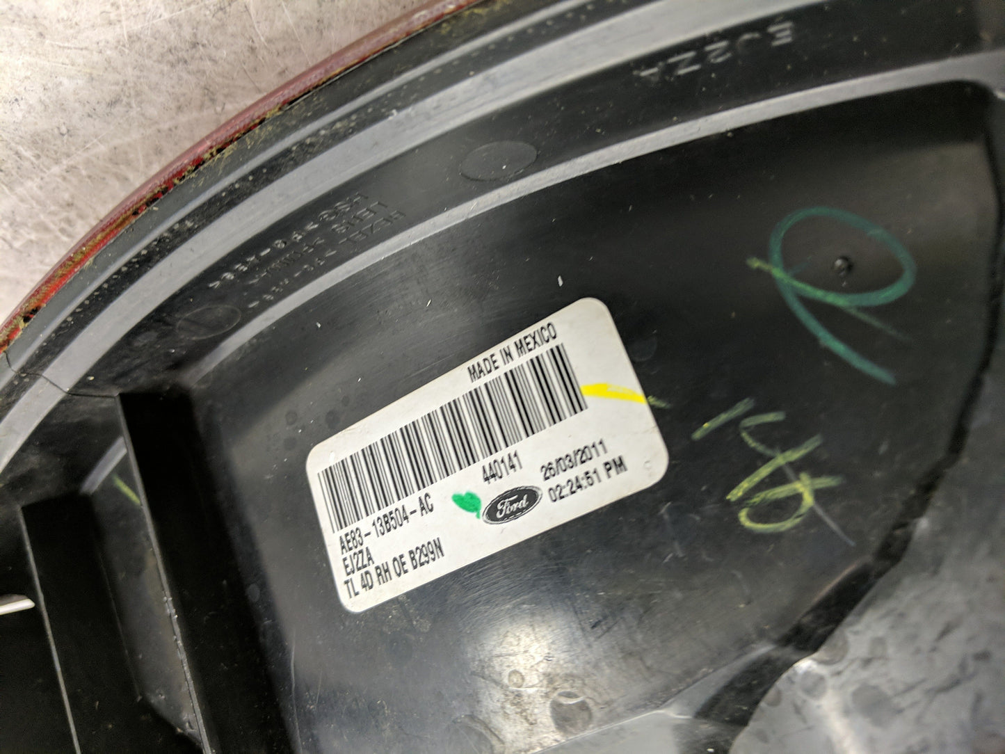 2011-2013 Ford Fiesta Tail Light Assembly Passenger Right OEM P/N:AE83-13B504-AC Fits Fits 2011 2012 2013 OEM Used Auto Part