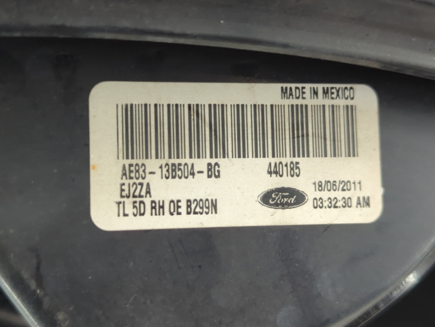 2011-2013 Ford Fiesta Tail Light Assembly Passenger Right OEM P/N:AE83-13B504-BG Fits Fits 2011 2012 2013 OEM Used Auto Part