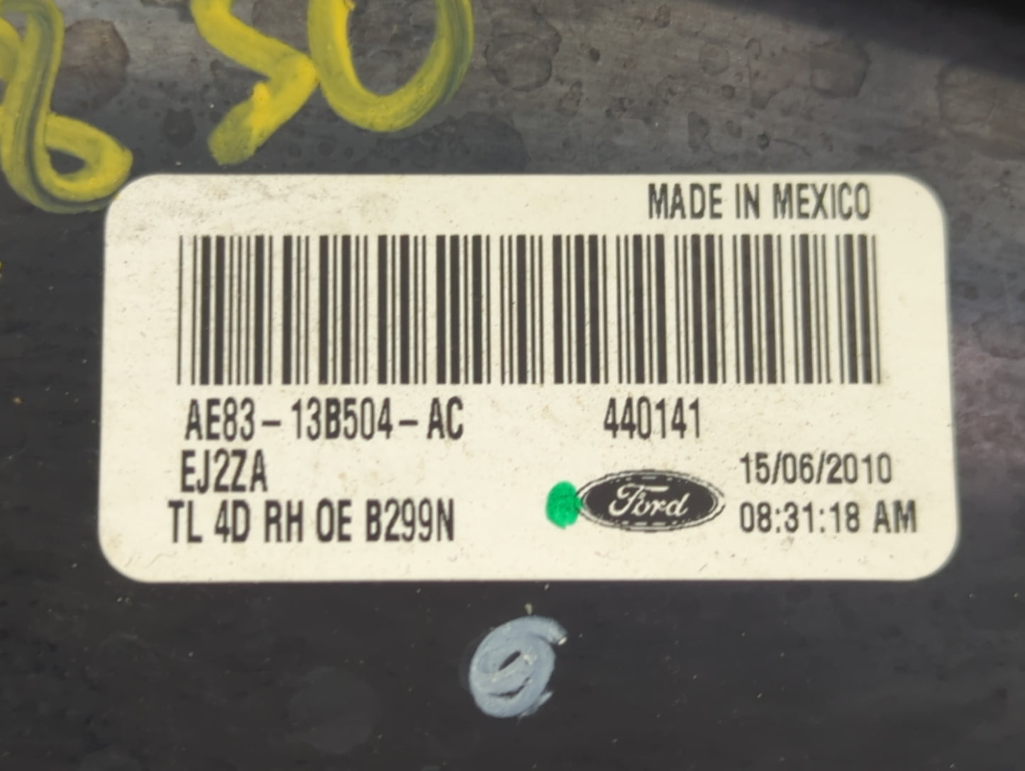 2011-2013 Ford Fiesta Tail Light Assembly Passenger Right OEM P/N:AE83-13B504-AC Fits Fits 2011 2012 2013 OEM Used Auto Part