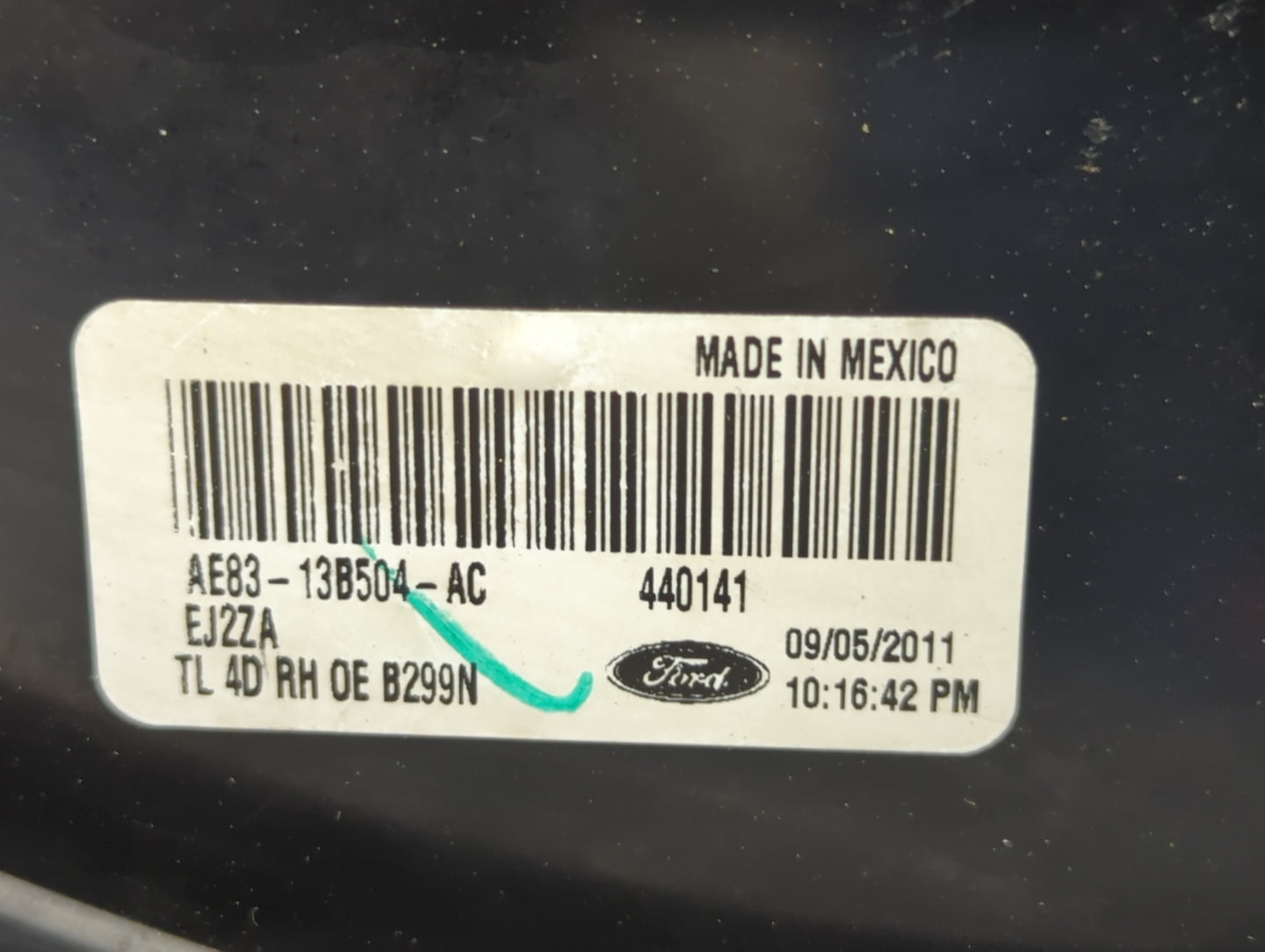 2011-2013 Ford Fiesta Tail Light Assembly Passenger Right OEM P/N:AE83-13B504-AC Fits Fits 2011 2012 2013 OEM Used Auto Part