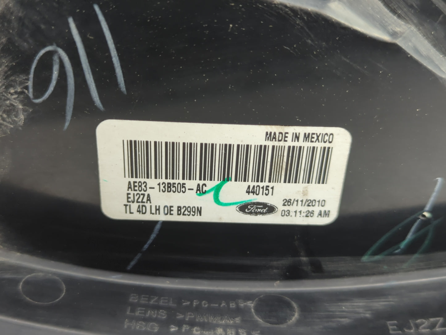2011-2013 Ford Fiesta Tail Light Assembly Driver Left OEM P/N:AE83-13B505-AC Fits Fits 2011 2012 2013 OEM Used Auto Parts - 
