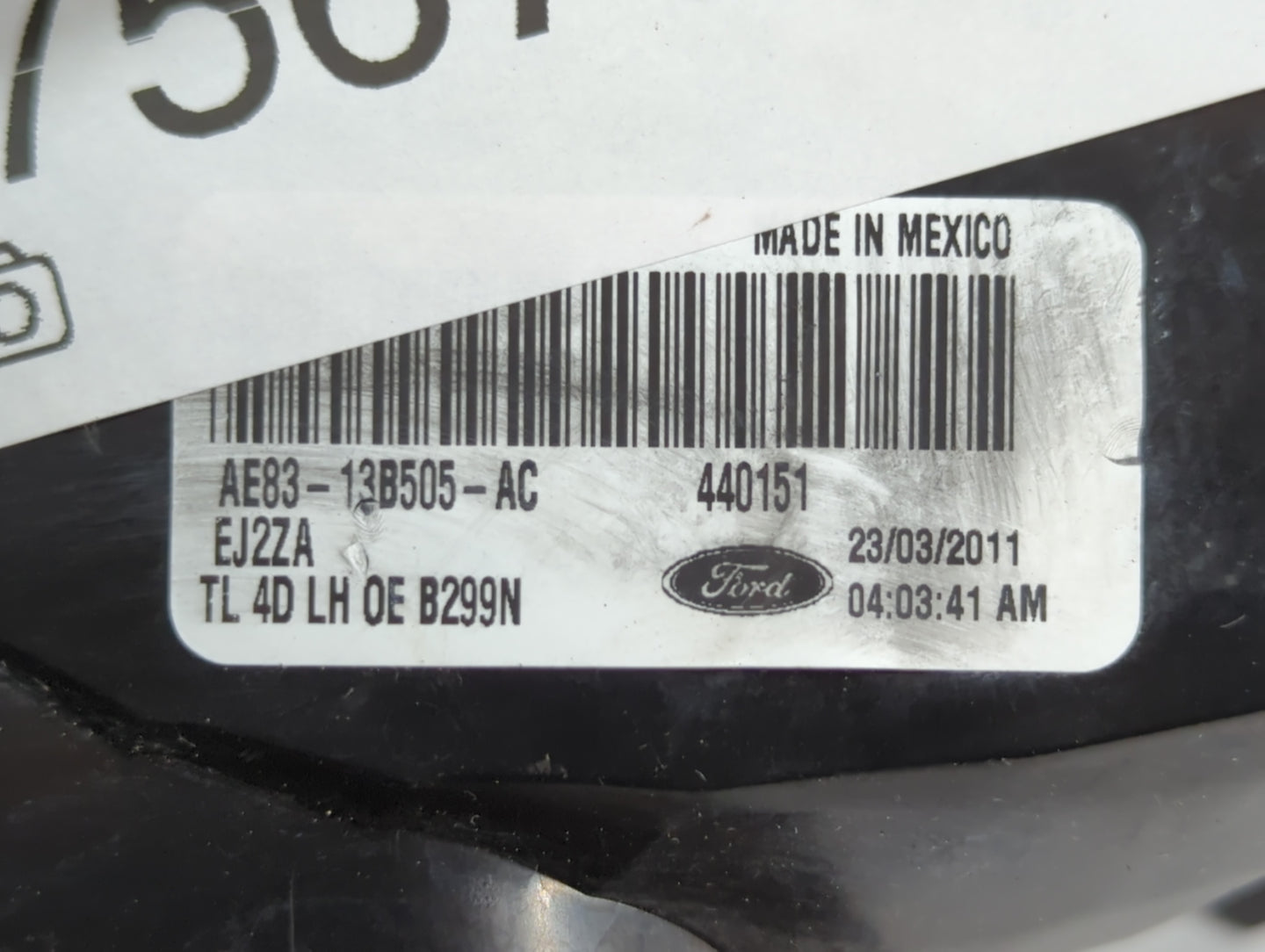 2011-2013 Ford Fiesta Tail Light Assembly Driver Left OEM P/N:AE83-13B505-AC Fits Fits 2011 2012 2013 OEM Used Auto Parts - 