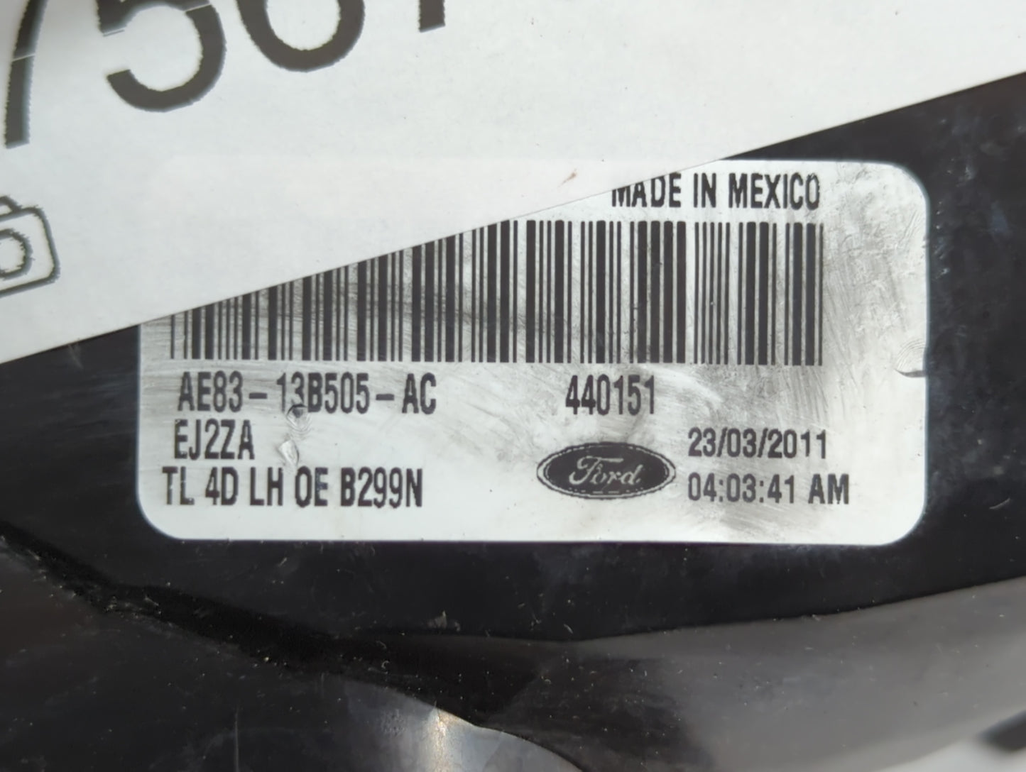 2011-2013 Ford Fiesta Tail Light Assembly Driver Left OEM P/N:AE83-13B505-AC Fits Fits 2011 2012 2013 OEM Used Auto Parts - 