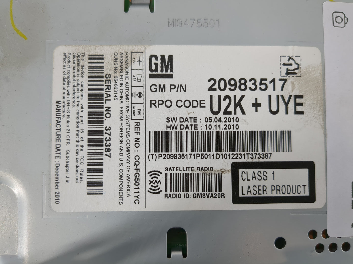 2011 Gmc Terrain Radio AM FM Cd Player Receiver Replacement P/N:20983517 Fits Fits 2010 2012 OEM Used Auto Parts - Oemusedau