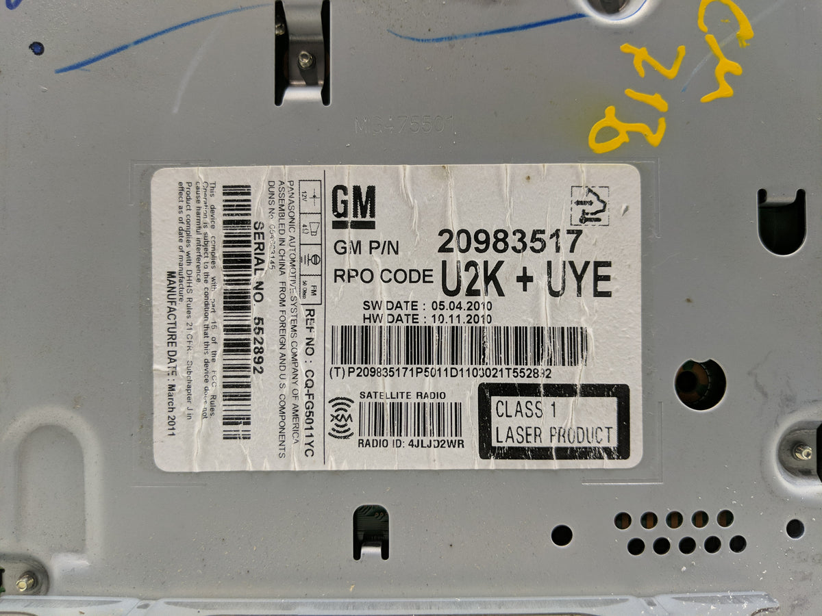 2011 Gmc Terrain Radio AM FM Cd Player Receiver Replacement P/N:20983517 Fits OEM Used Auto Parts - Oemusedautoparts1.com