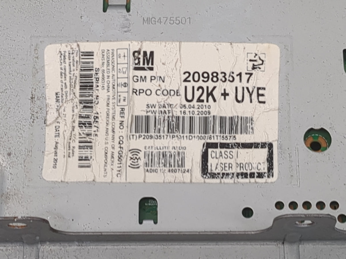 2010-2011 Gmc Terrain Radio AM FM Cd Player Receiver Replacement P/N:20983517 CQ-FG5011YC Fits Fits 2010 2011 2012 OEM Used 