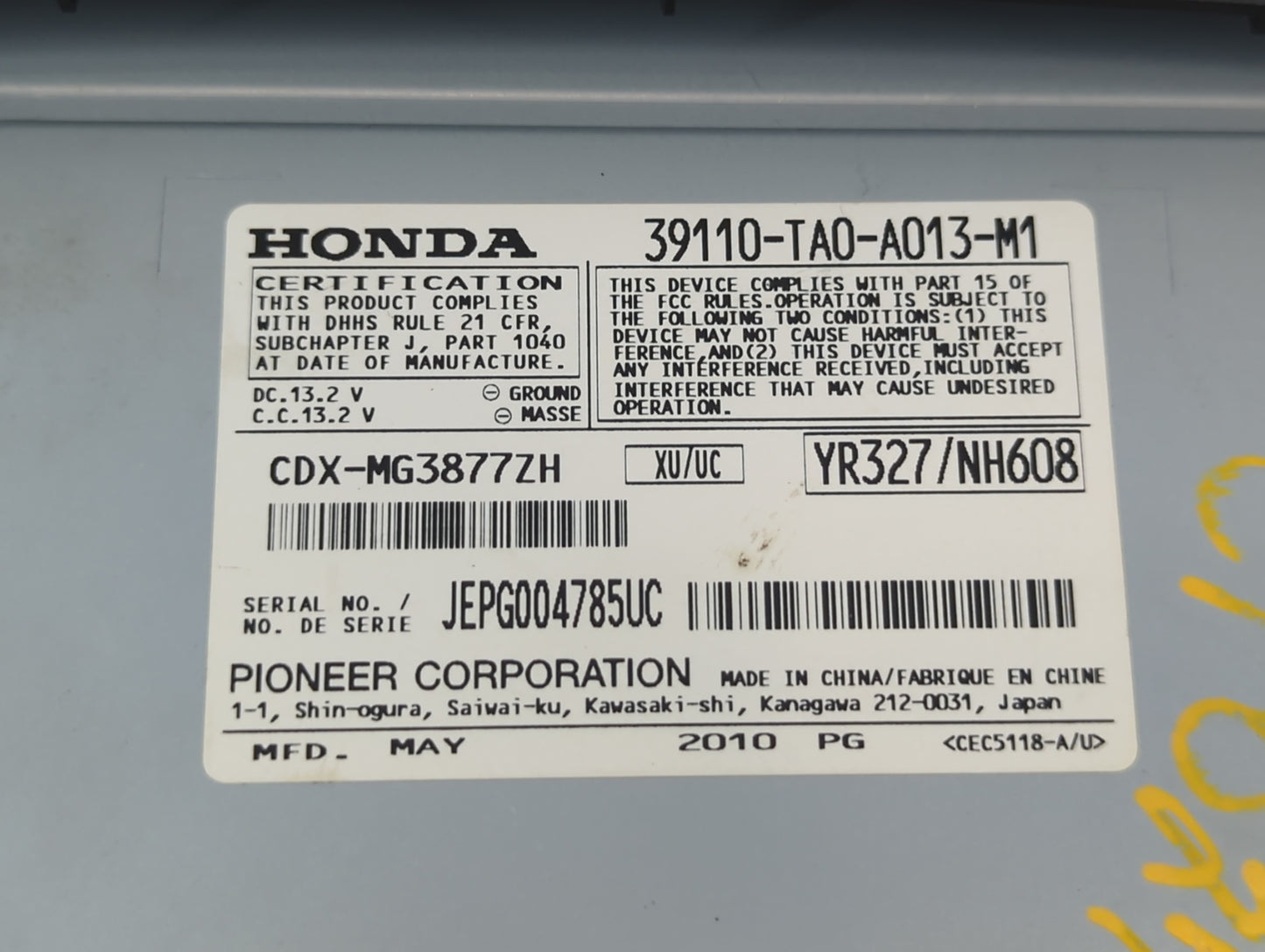 2008-2012 Honda Accord Am Fm Cd Player Radio Receiver - Oemusedautoparts1.com