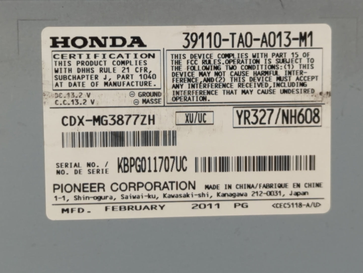 2008-2012 Honda Accord Am Fm Cd Player Radio Receiver - Oemusedautoparts1.com