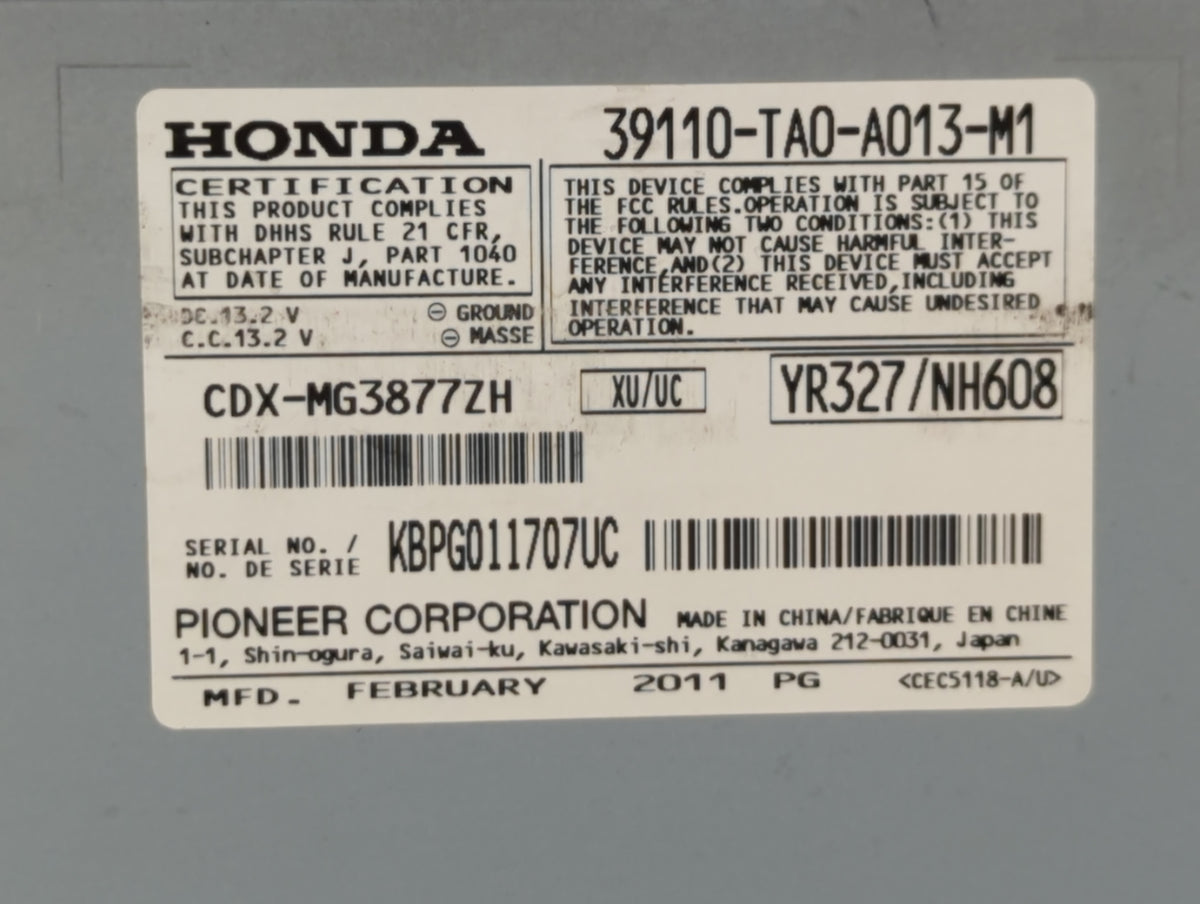 2008-2012 Honda Accord Am Fm Cd Player Radio Receiver 761222 - Oemusedautoparts1.com