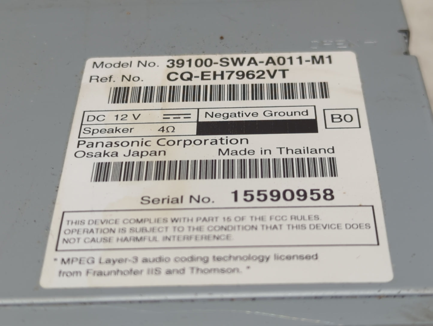 2011 Honda Cr-V Radio AM FM Cd Player Receiver Replacement P/N:39100-SWA-A011-M1 CQ-EH7962VT Fits OEM Used Auto Parts - Oemu
