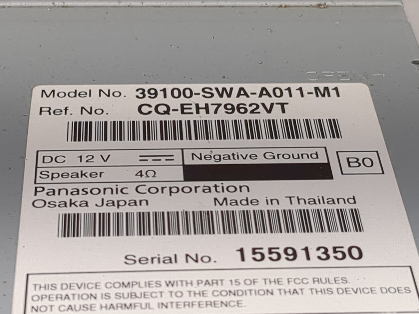2011 Honda Cr-V Radio AM FM Cd Player Receiver Replacement P/N:39100-SWA-A011-M1 CQ-EH7962VT Fits OEM Used Auto Parts - Oemu