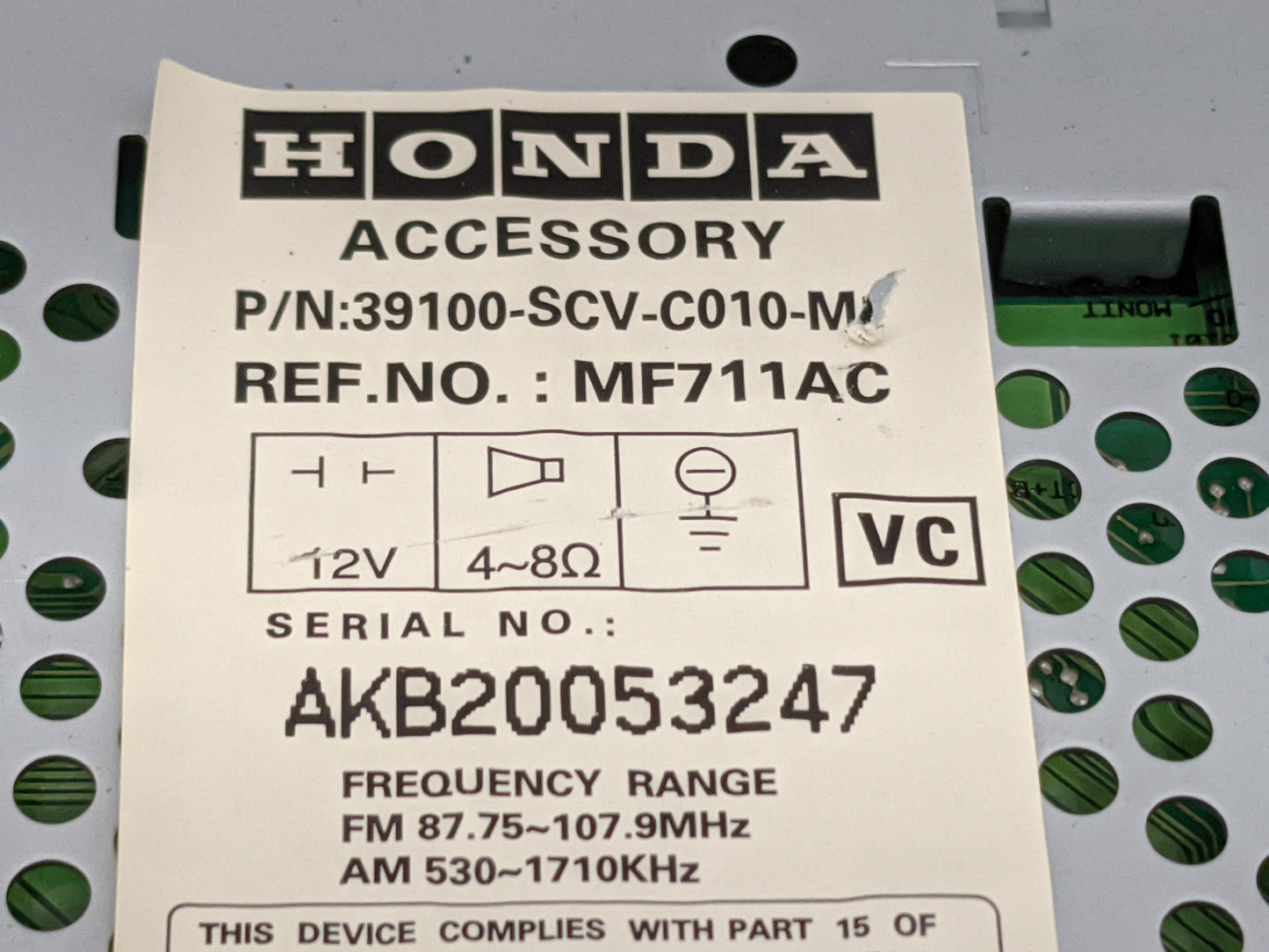2003-2011 Honda Element Radio AM FM Cd Player Receiver Replacement P/N:39100-SCV-C010-M MF711AC Fits OEM Used Auto Parts - O
