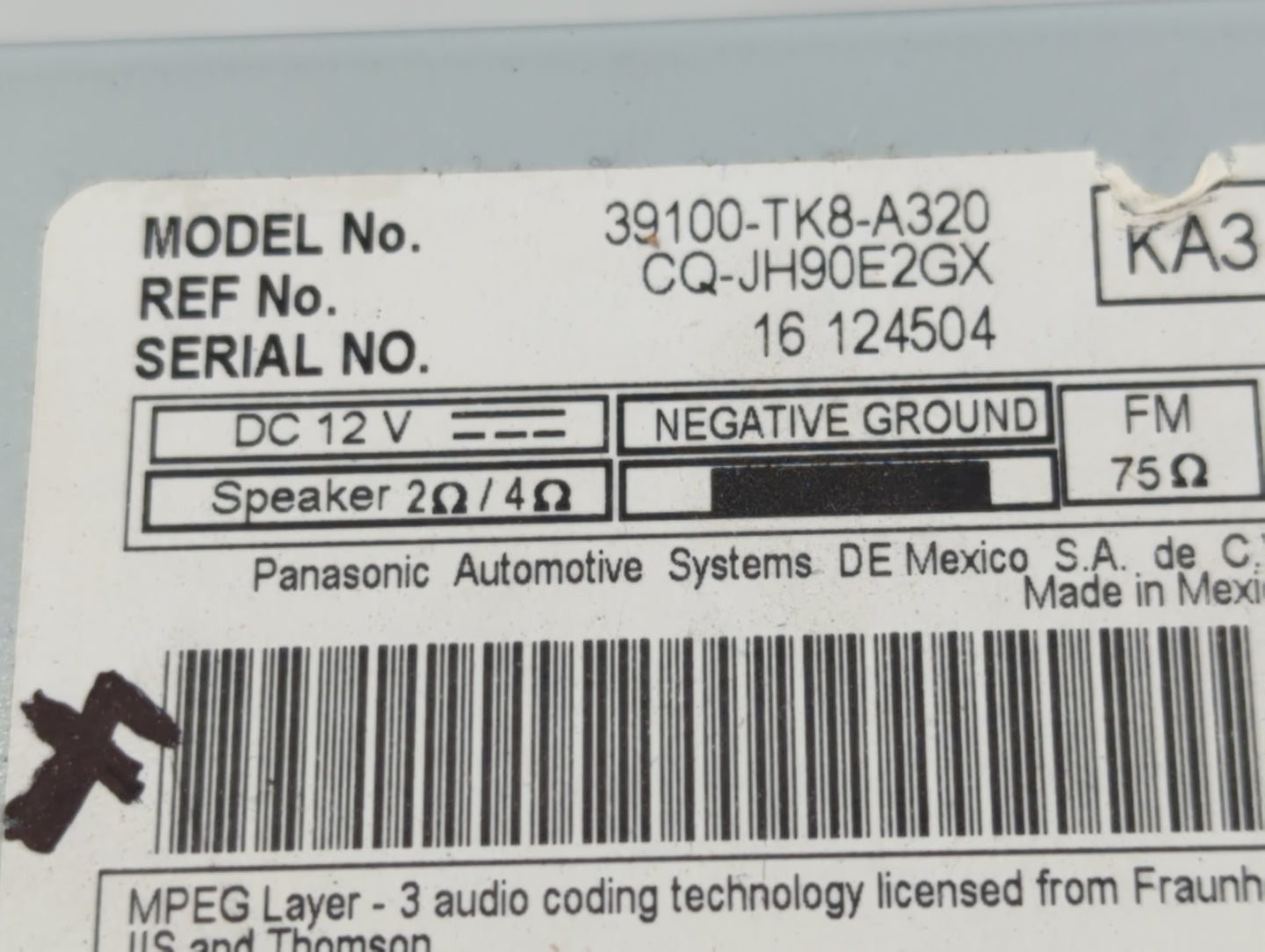 2011-2013 Honda Odyssey Radio AM FM Cd Player Receiver Replacement Fits Fits 2011 2012 2013 2014 2015 OEM Used Auto Parts - 