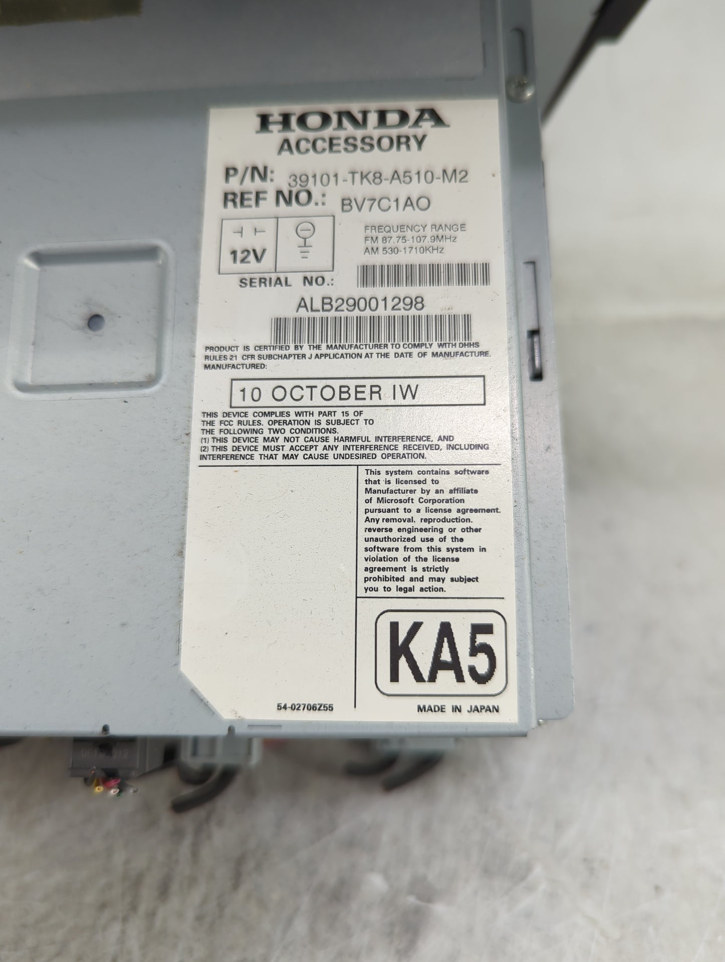 2011-2013 Honda Odyssey Radio AM FM Cd Player Receiver Replacement P/N:39101-TK8-A510-M2 BV7C1AO Fits Fits 2011 2012 2013 OE