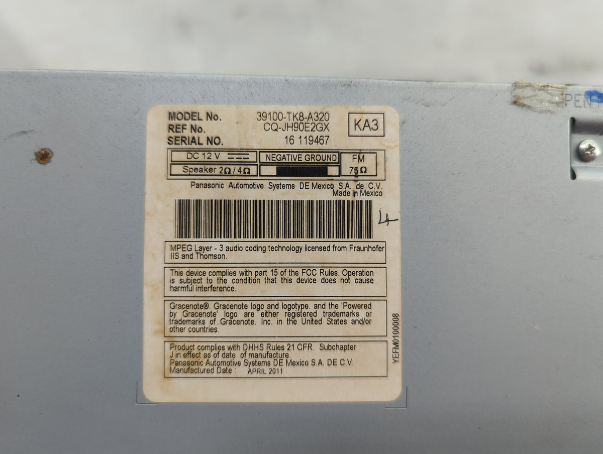 2011-2013 Honda Odyssey Radio AM FM Cd Player Receiver Replacement P/N:39100-TK8-A320 CQ-JH90E2GX Fits 2011 2012 2013 OEM Us