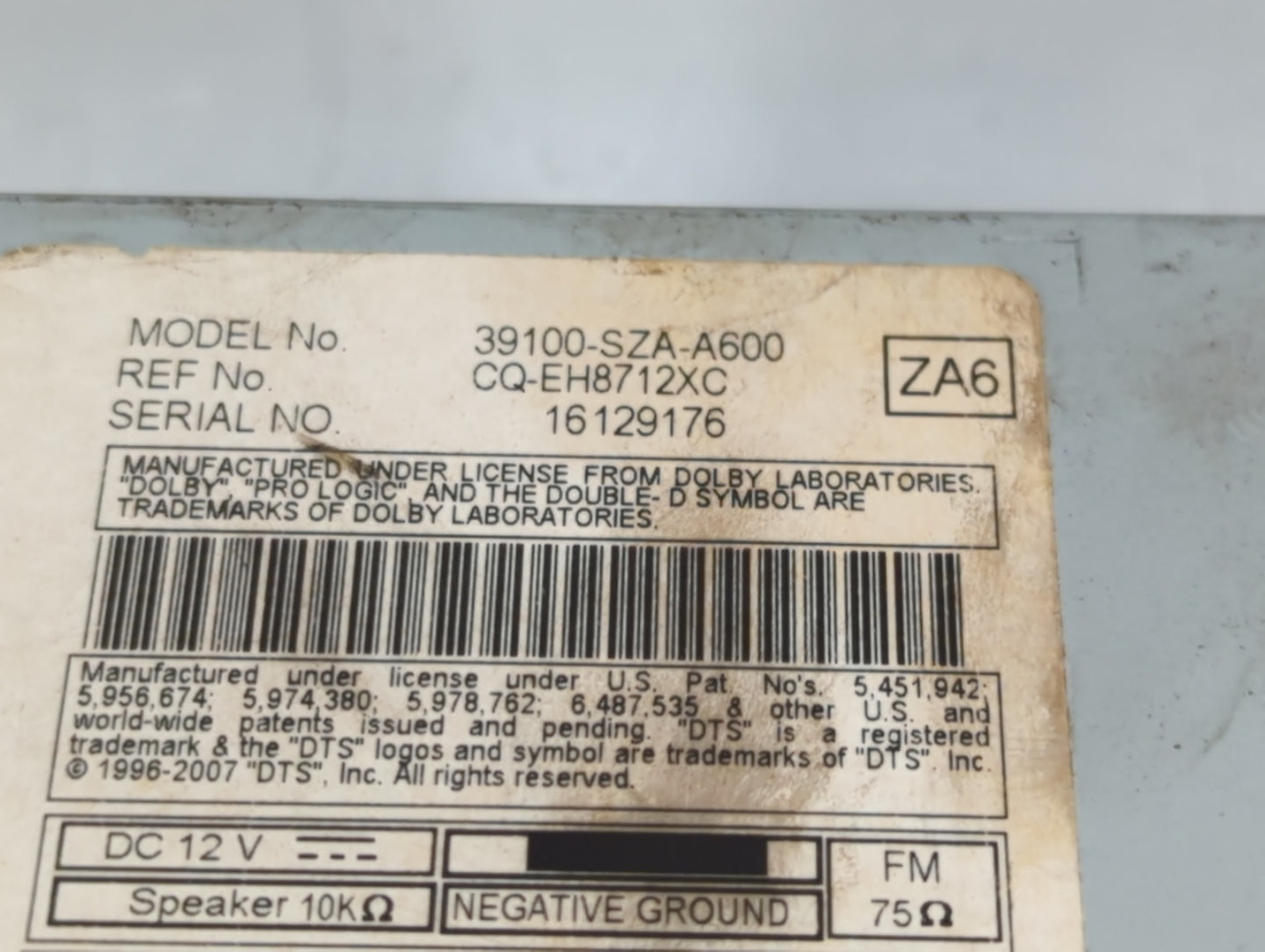 2009-2011 Honda Pilot Radio AM FM Cd Player Receiver Replacement P/N:39100-SZA-A600 Fits Fits 2009 2010 2011 OEM Used Auto P