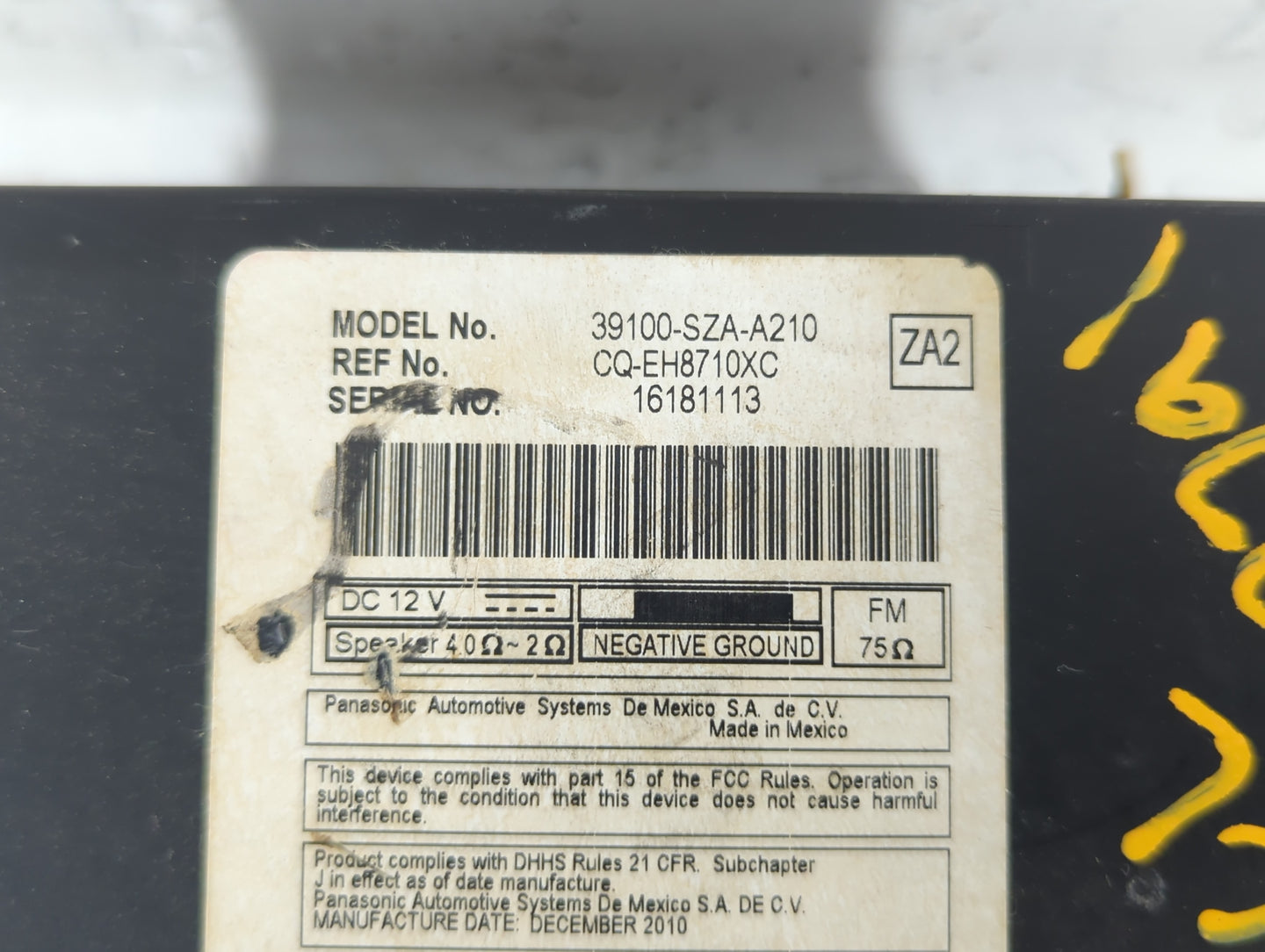 2011 Honda Pilot Radio AM FM Cd Player Receiver Replacement P/N:39100-SZA-A210 Fits OEM Used Auto Parts - Oemusedautoparts1.