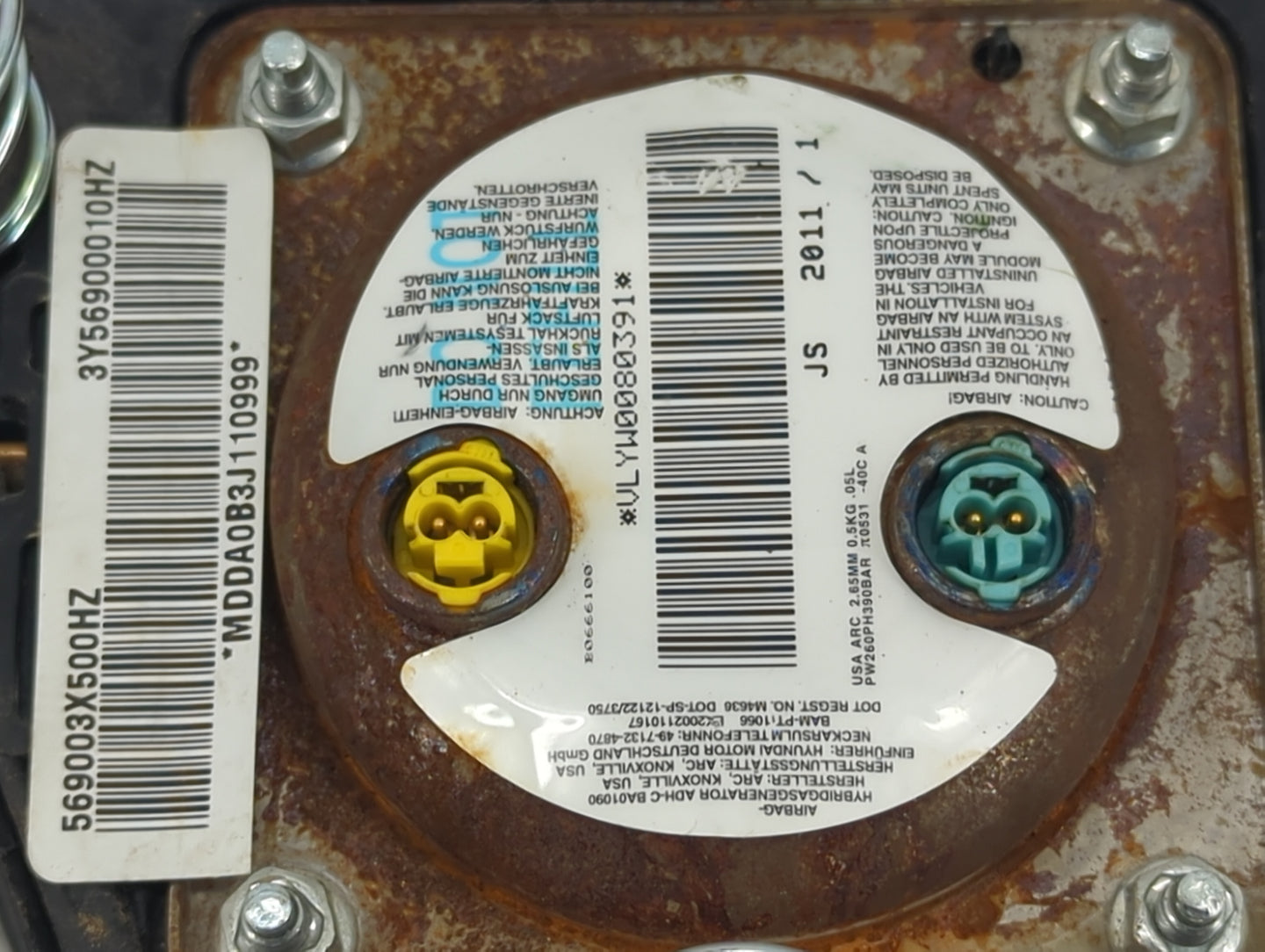 2011-2016 Hyundai Elantra Air Bag Driver Left Steering Wheel Mounted P/N:BA01090 569003X500HZ Fits OEM Used Auto Parts - Oem