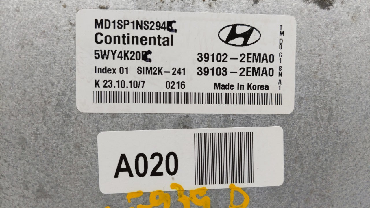 2011 Hyundai Elantra PCM Engine Control Computer ECU ECM PCU OEM P/N:39102-2EMB0 39103-2EMB0, 39102-2EMA0, 39103-2EMA0 Fits 