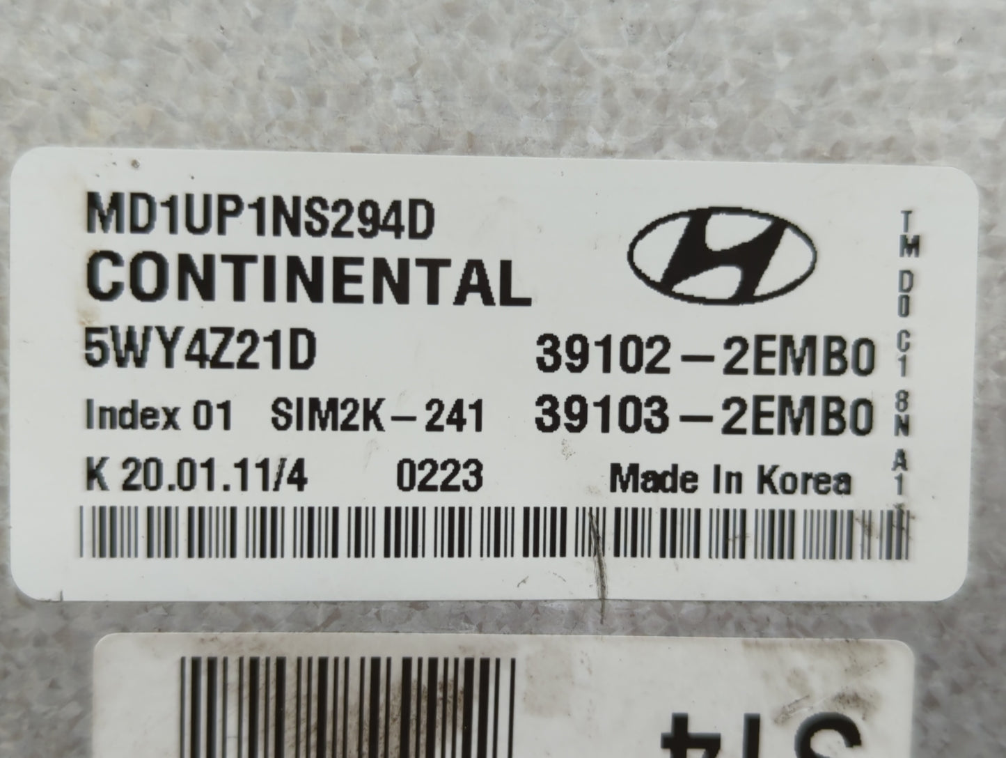 2011 Hyundai Elantra PCM Engine Control Computer ECU ECM PCU OEM P/N:39103-2EMB0 39102-2EMB0 Fits OEM Used Auto Parts - Oemu
