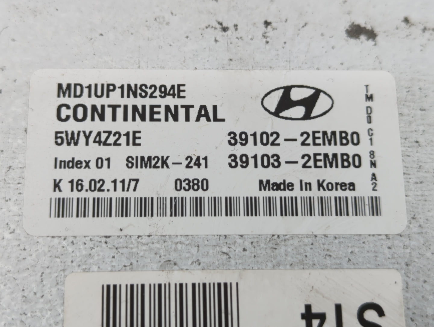 2011 Hyundai Elantra PCM Engine Control Computer ECU ECM PCU OEM P/N:39103-2EMB0 39102-2EMB0, 39111-2G874, 39101-2G874 Fits 