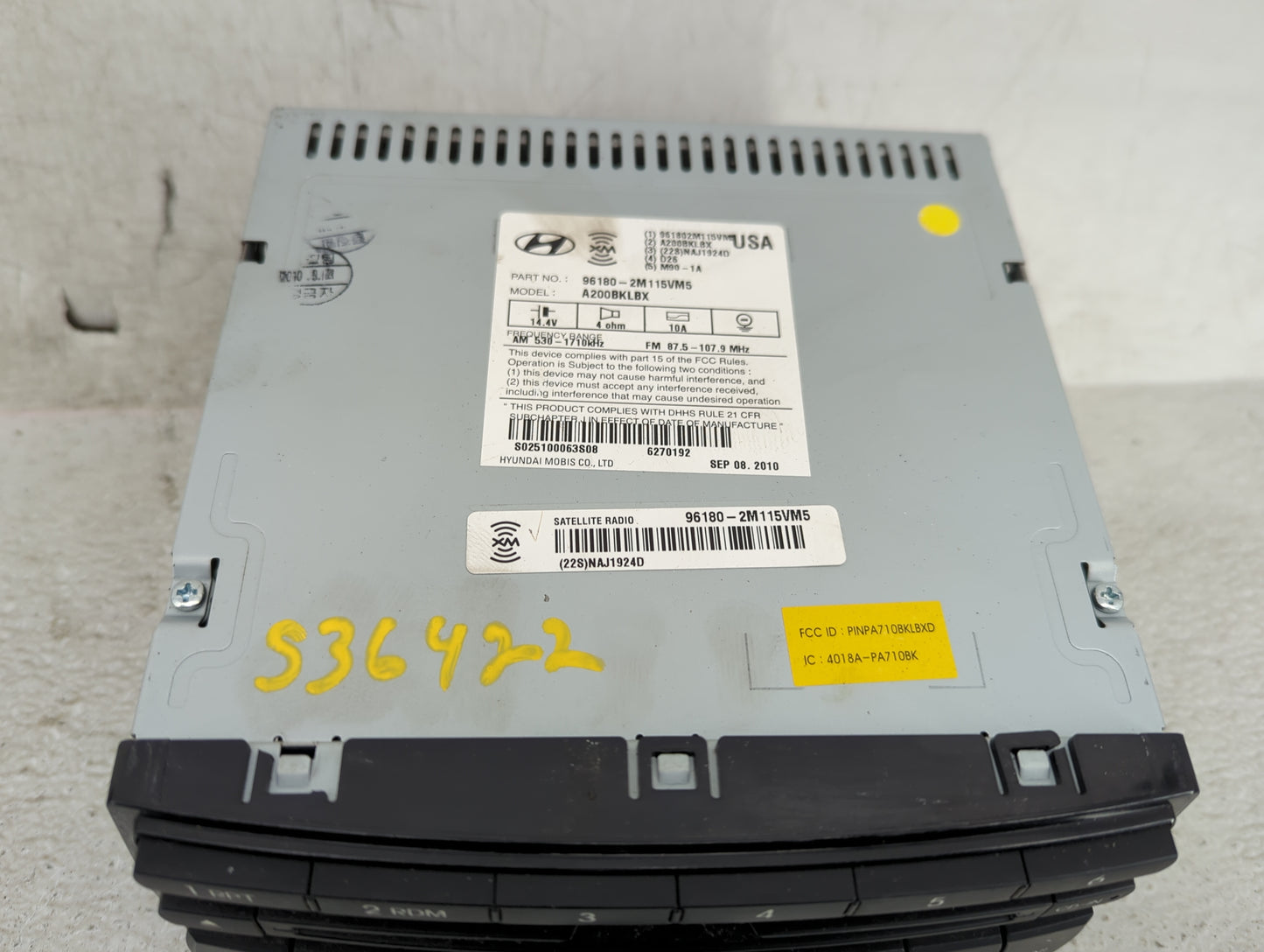 2011 Hyundai Genesis Coupe Radio AM FM Cd Player Receiver Replacement P/N:96180-2M115VM5 A200BKLBX Fits Fits 2012 OEM Used A