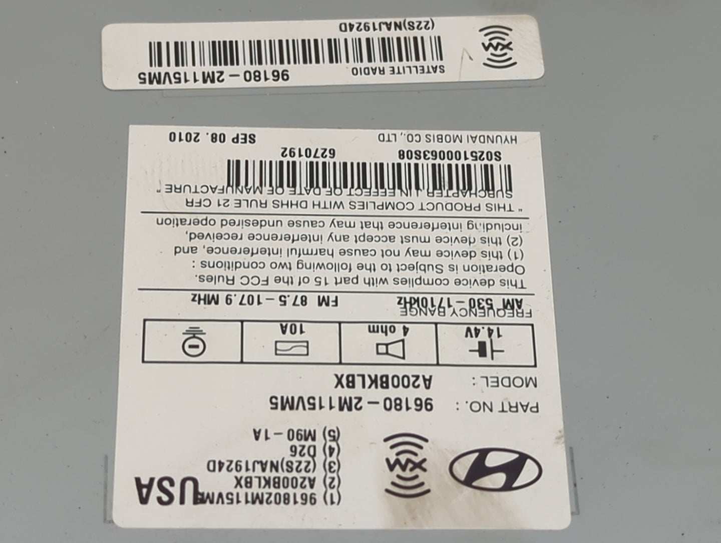 2011 Hyundai Genesis Coupe Radio AM FM Cd Player Receiver Replacement P/N:96180-2M115VM5 A200BKLBX Fits Fits 2012 OEM Used A