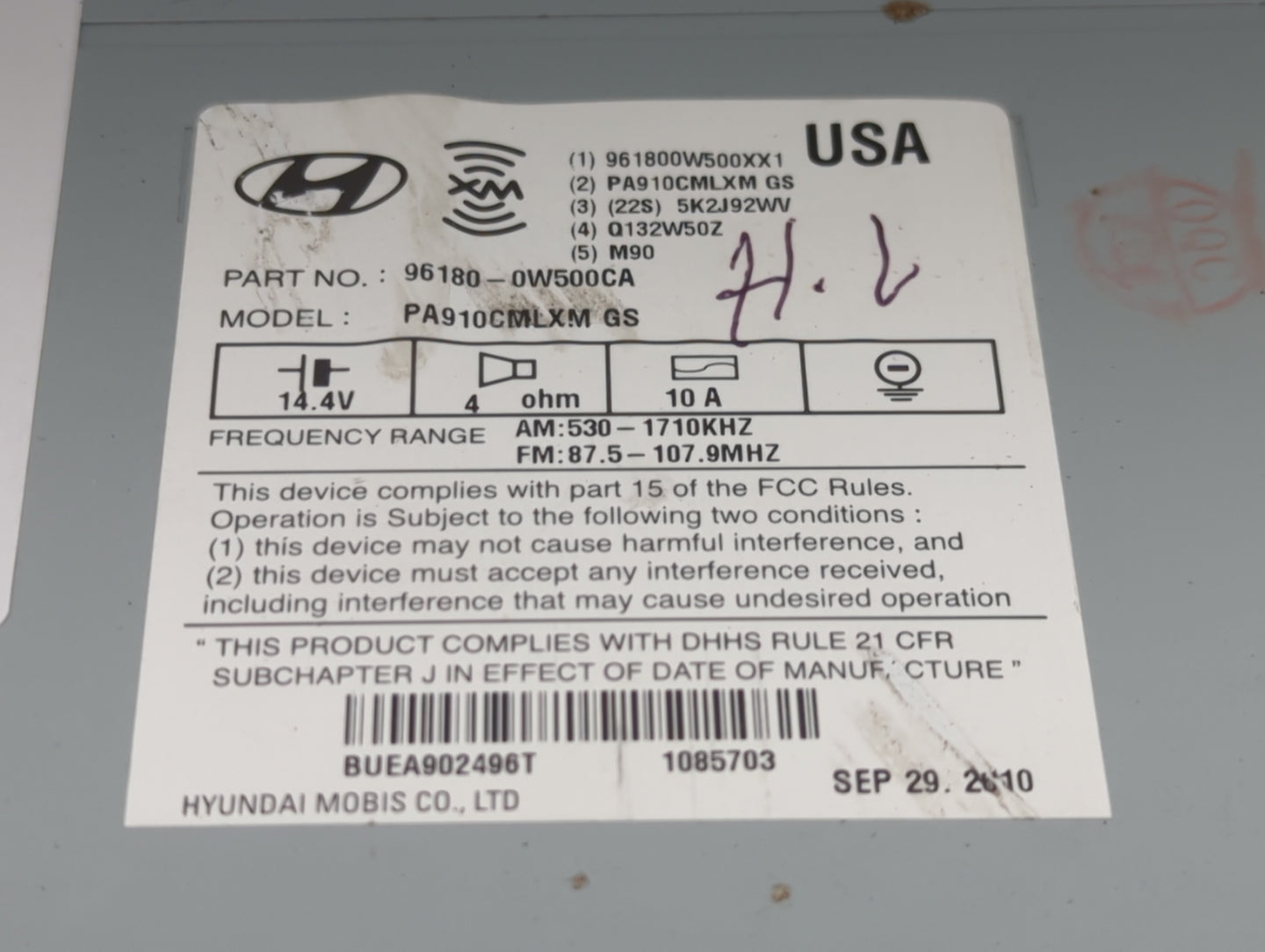 2010-2012 Hyundai Santa Fe Radio AM FM Cd Player Receiver Replacement P/N:961800W500XX1 PA910CMLXMGS Fits Fits 2010 2011 201