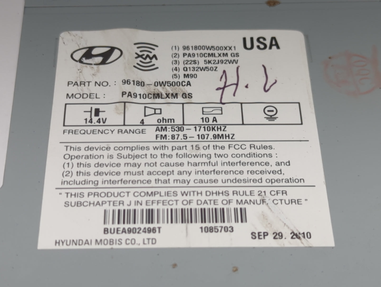 2010-2012 Hyundai Santa Fe Radio AM FM Cd Player Receiver Replacement P/N:961800W500XX1 PA910CMLXMGS Fits Fits 2010 2011 201