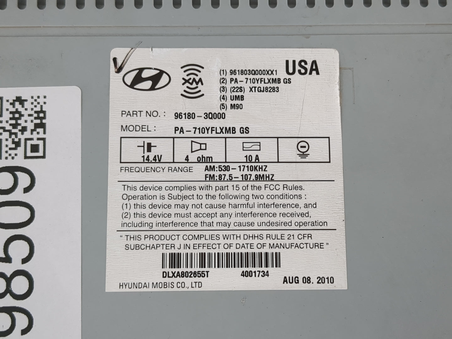 2011 Hyundai Sonata Radio AM FM Cd Player Receiver Replacement P/N:96180-3Q000 Fits OEM Used Auto Parts - Oemusedautoparts1.