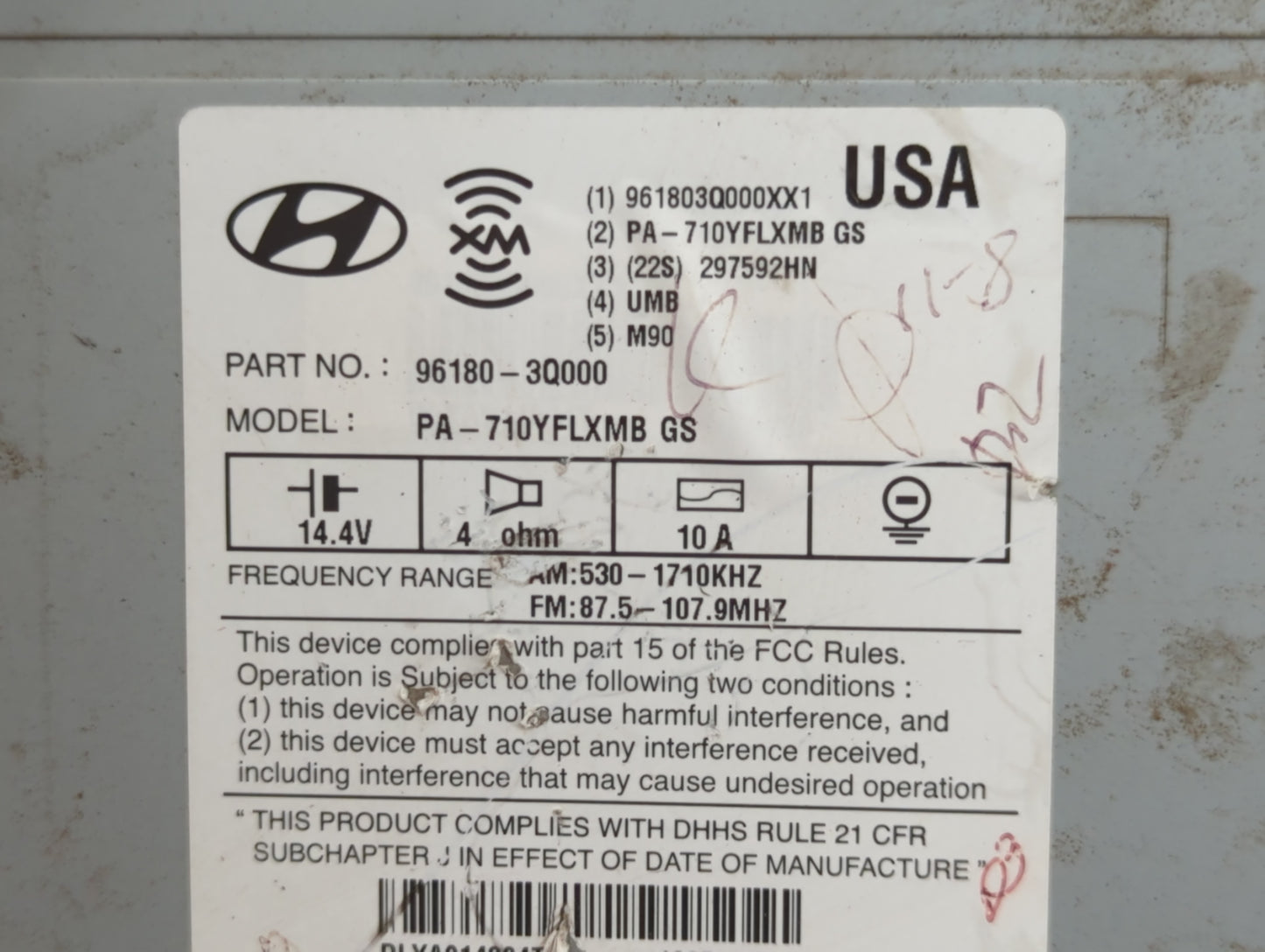 2011 Hyundai Sonata Radio AM FM Cd Player Receiver Replacement P/N:96180-3Q000 Fits OEM Used Auto Parts - Oemusedautoparts1.