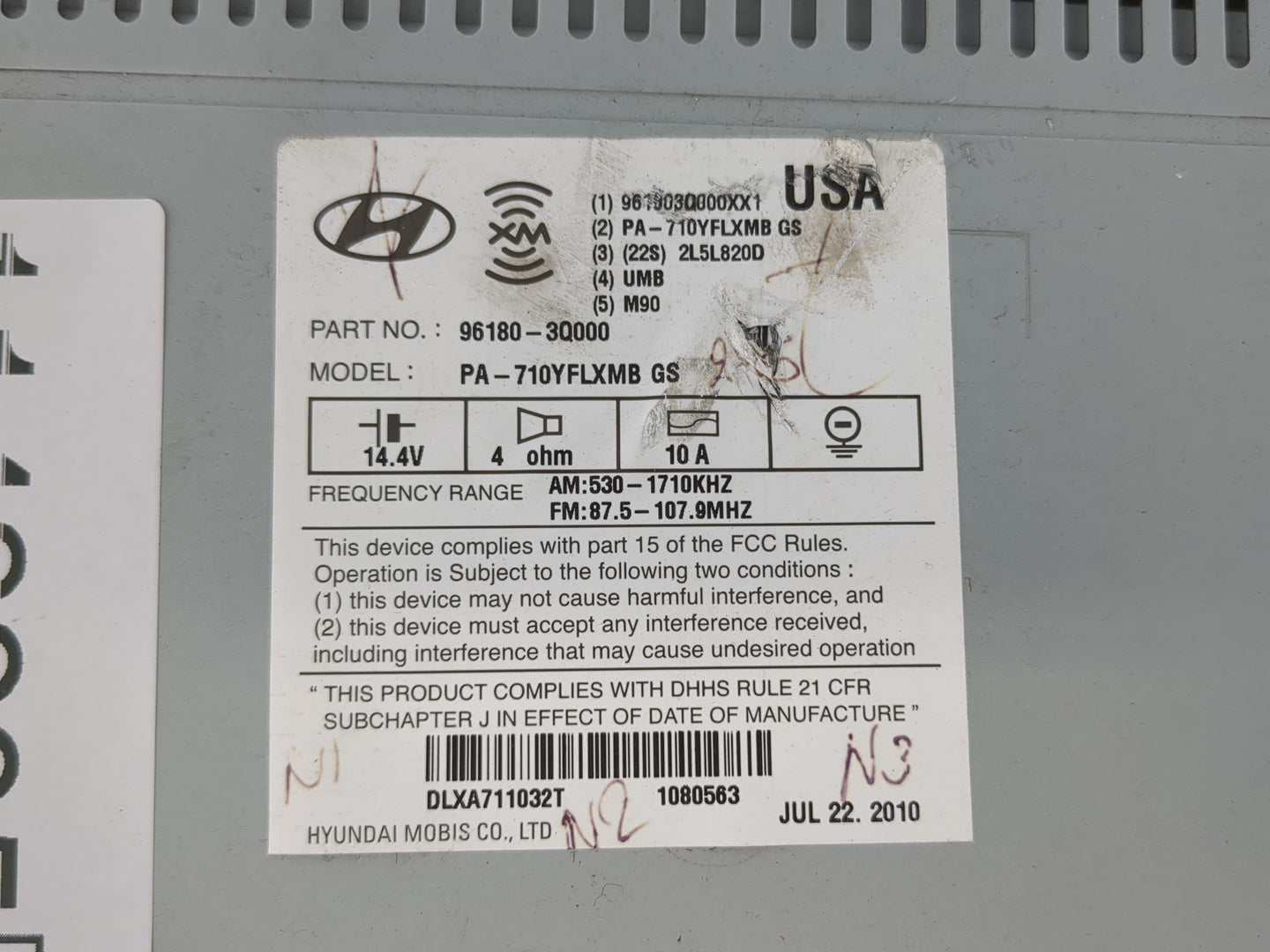 2011 Hyundai Sonata Radio AM FM Cd Player Receiver Replacement P/N:96180-3Q000 Fits OEM Used Auto Parts - Oemusedautoparts1.