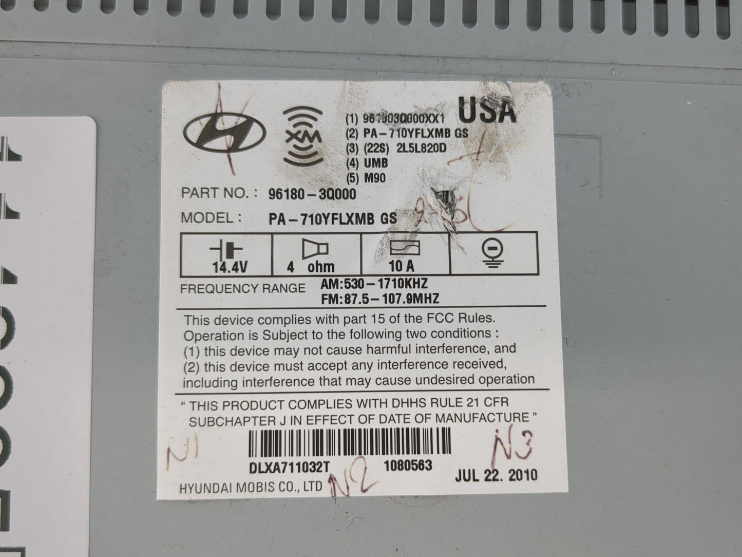 2011 Hyundai Sonata Radio AM FM Cd Player Receiver Replacement P/N:96180-3Q000 Fits OEM Used Auto Parts - Oemusedautoparts1.
