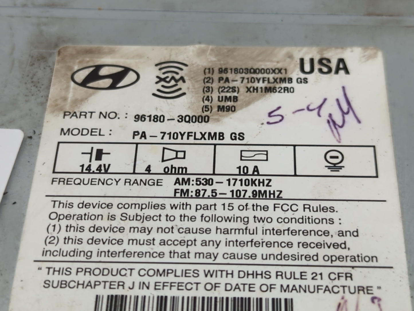 2011 Hyundai Sonata Radio AM FM Cd Player Receiver Replacement P/N:96180-3Q000 Fits OEM Used Auto Parts - Oemusedautoparts1.
