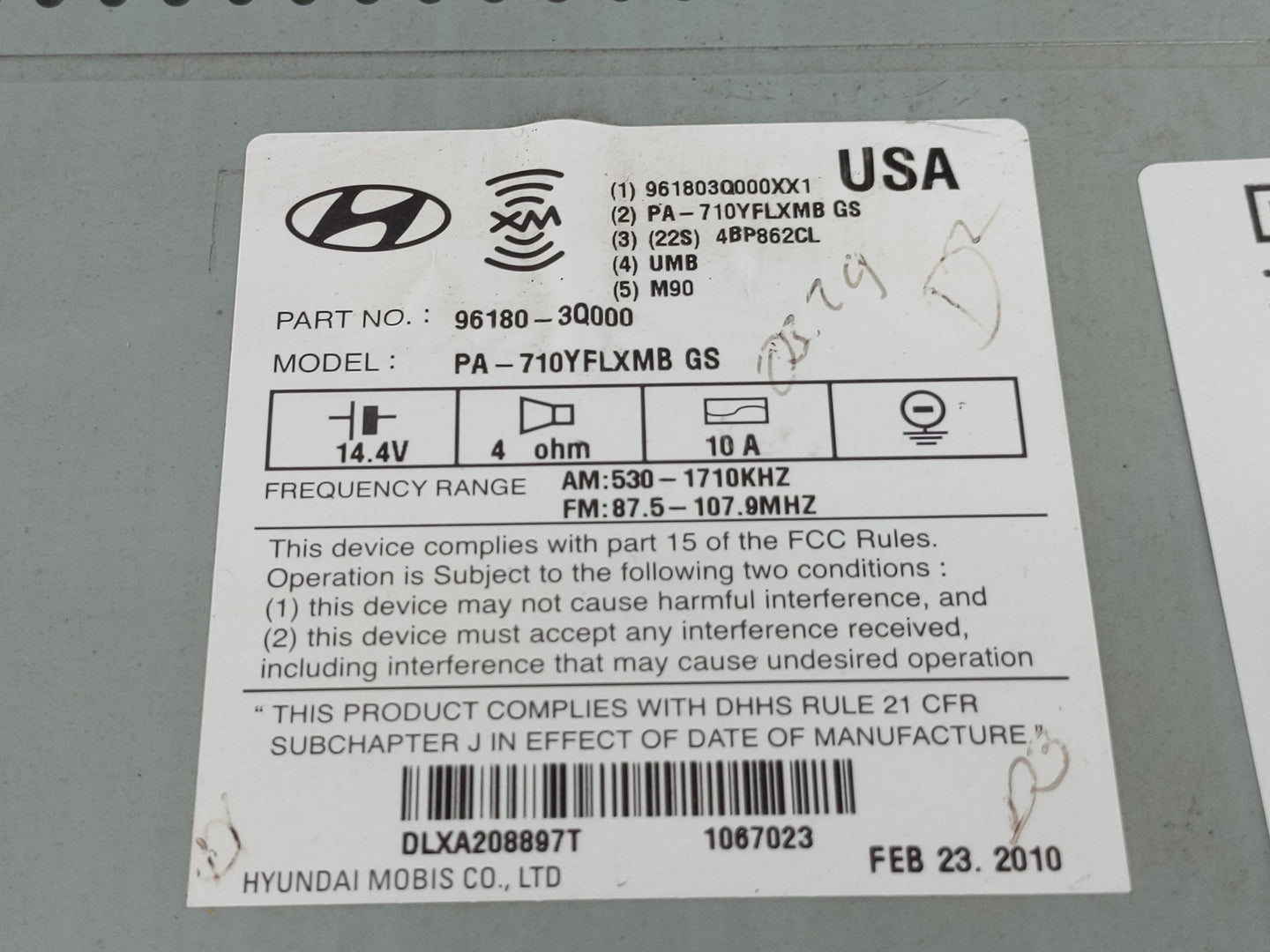 2011 Hyundai Sonata Radio AM FM Cd Player Receiver Replacement P/N:96180-3Q000 961803Q000XX1 Fits OEM Used Auto Parts - Oemu