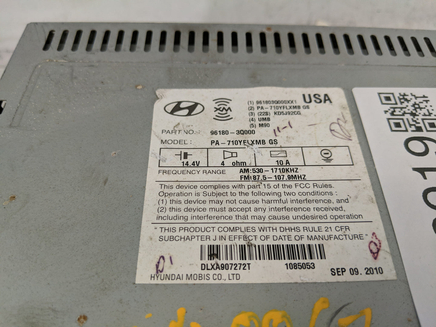 2011 Hyundai Sonata Radio AM FM Cd Player Receiver Replacement P/N:96180-3Q000 Fits OEM Used Auto Parts - Oemusedautoparts1.
