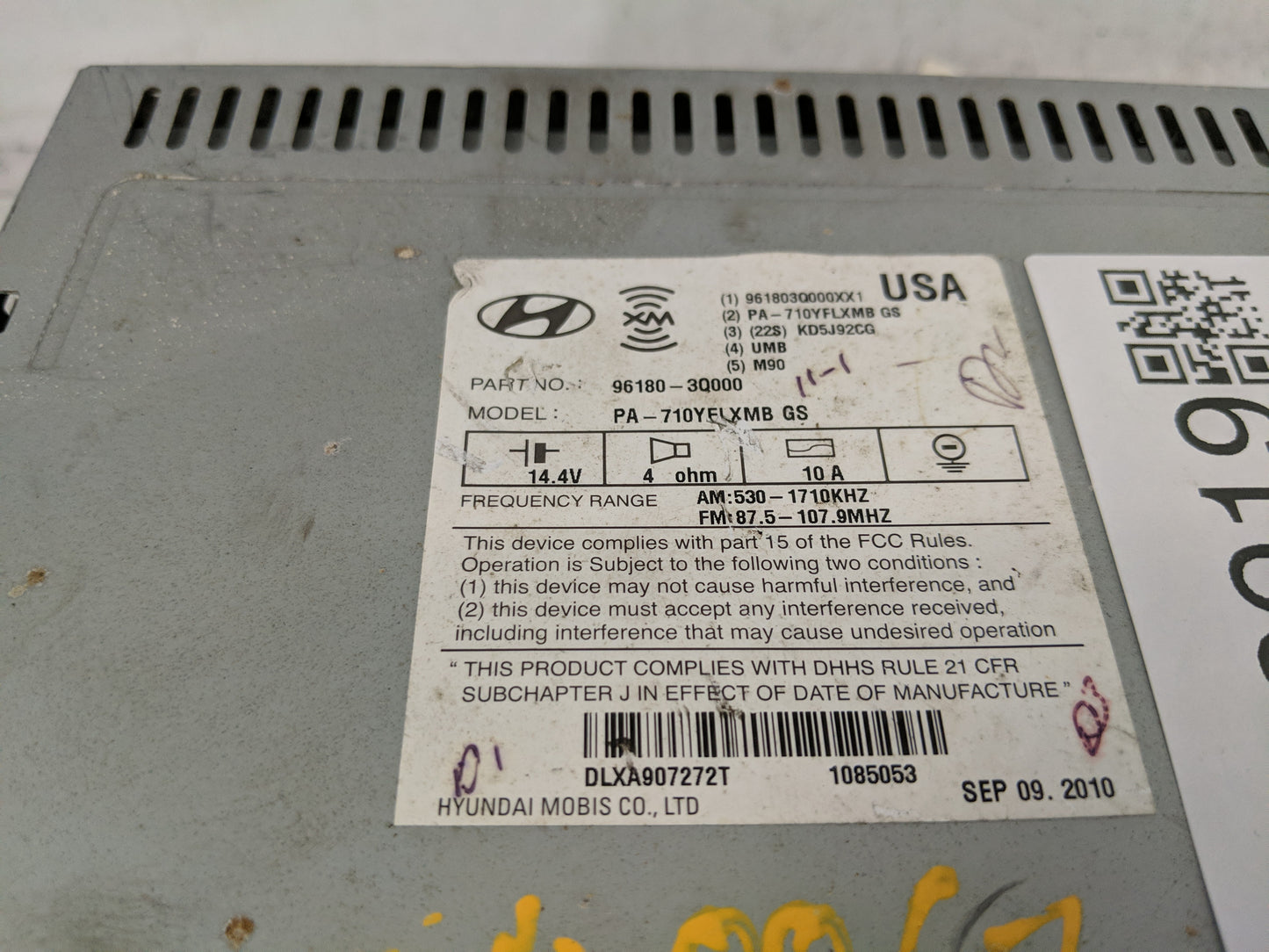 2011 Hyundai Sonata Radio AM FM Cd Player Receiver Replacement P/N:96180-3Q000 Fits OEM Used Auto Parts - Oemusedautoparts1.