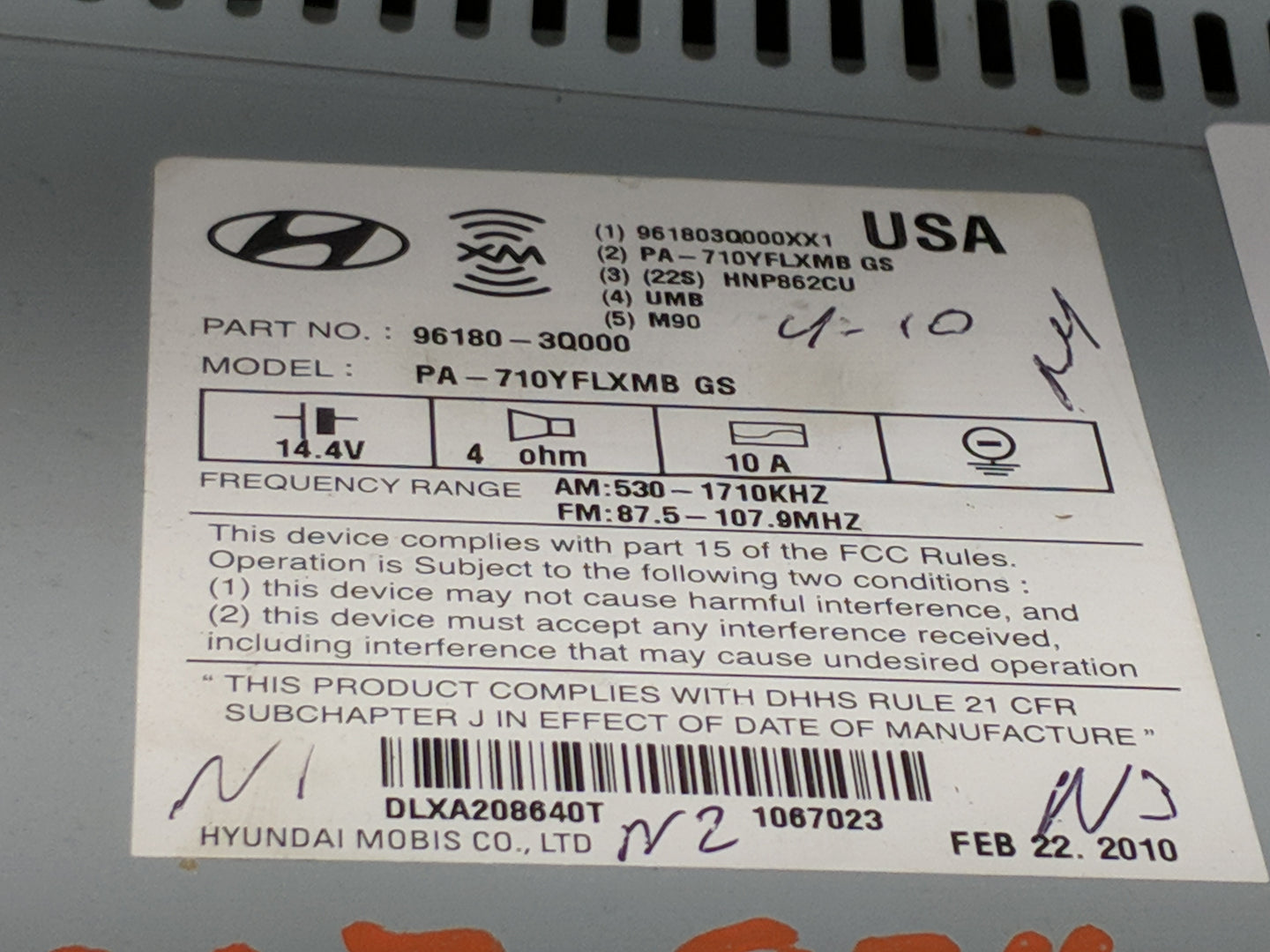 2011 Hyundai Sonata Radio AM FM Cd Player Receiver Replacement P/N:96180-3Q000 Fits OEM Used Auto Parts - Oemusedautoparts1.