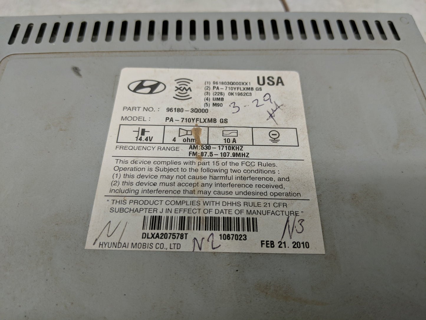 2011 Hyundai Sonata Radio AM FM Cd Player Receiver Replacement P/N:96180-3Q000 Fits OEM Used Auto Parts - Oemusedautoparts1.