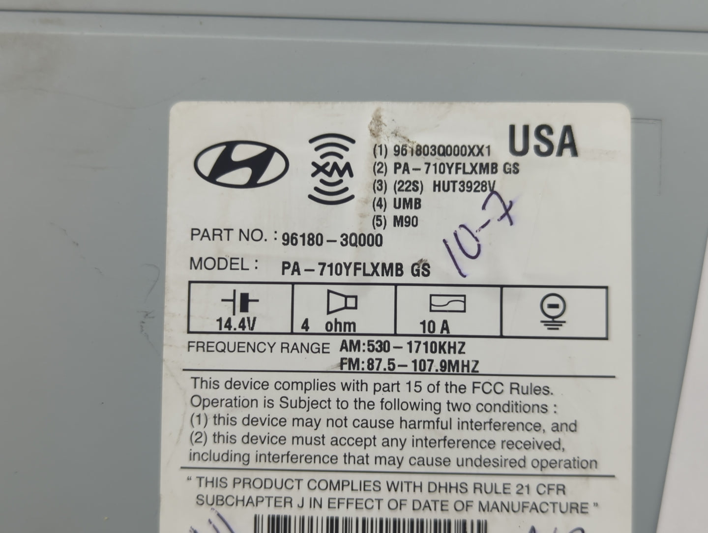 2011 Hyundai Sonata Radio AM FM Cd Player Receiver Replacement P/N:96180-3Q000 Fits OEM Used Auto Parts - Oemusedautoparts1.
