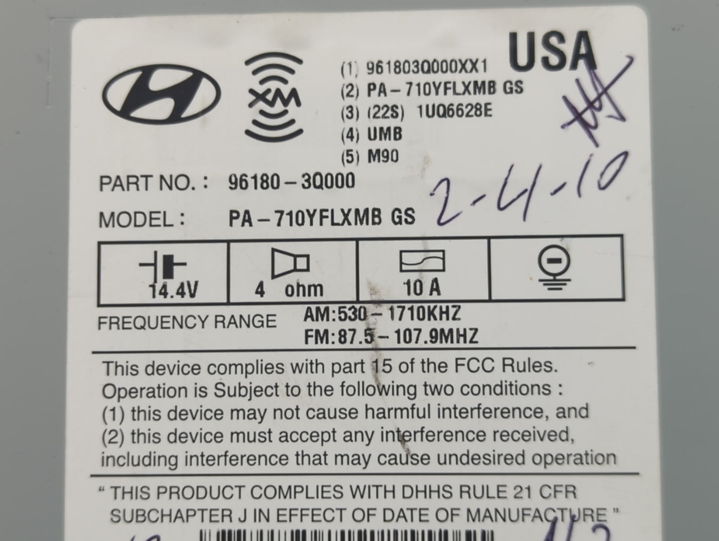 2011 Hyundai Sonata Radio AM FM Cd Player Receiver Replacement P/N:96180-3Q000 Fits OEM Used Auto Parts - Oemusedautoparts1.