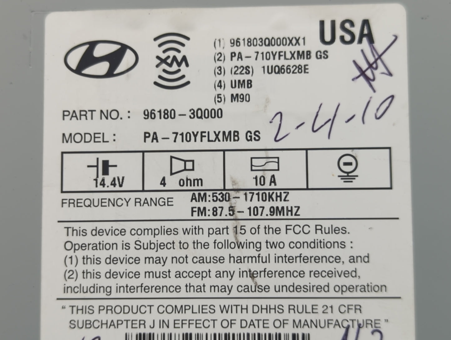 2011 Hyundai Sonata Radio AM FM Cd Player Receiver Replacement P/N:96180-3Q000 Fits OEM Used Auto Parts - Oemusedautoparts1.