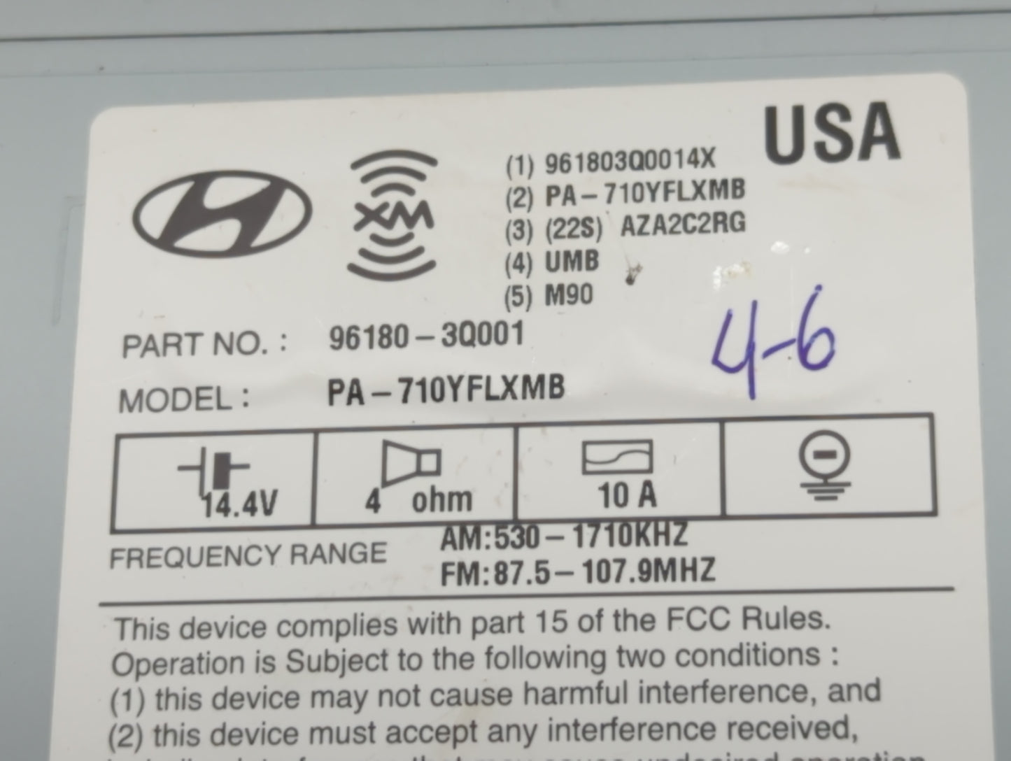 2011 Hyundai Sonata Radio AM FM Cd Player Receiver Replacement P/N:96180-3Q001 Fits OEM Used Auto Parts - Oemusedautoparts1.