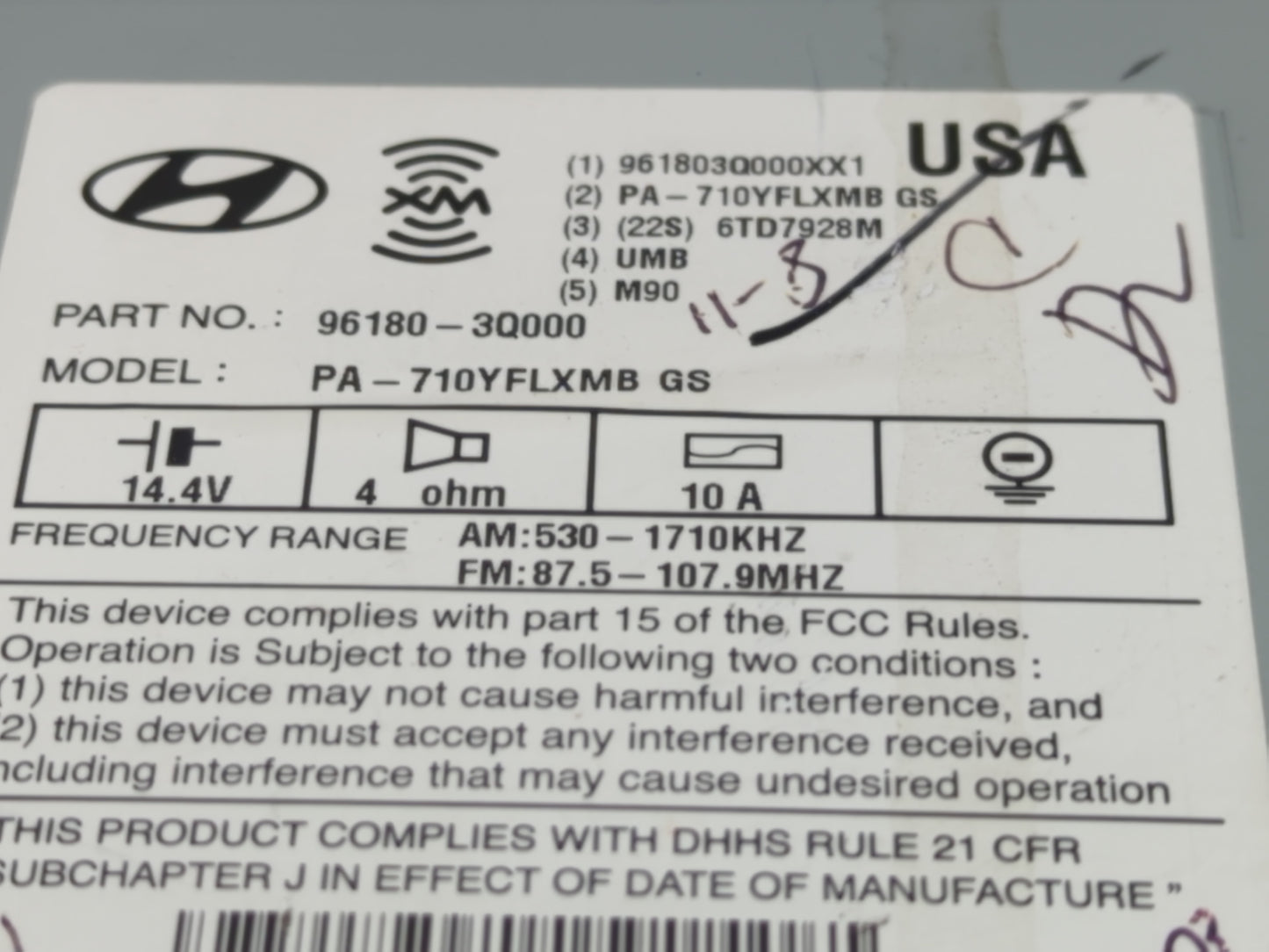 2011 Hyundai Sonata Radio AM FM Cd Player Receiver Replacement P/N:96180-3Q000 Fits OEM Used Auto Parts - Oemusedautoparts1.