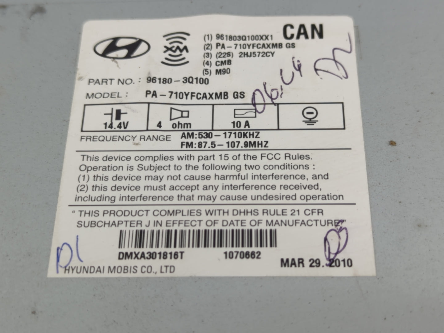 2011-2015 Hyundai Sonata Radio AM FM Cd Player Receiver Replacement P/N:96180-3Q100 Fits Fits 2011 2012 2013 2014 2015 OEM U