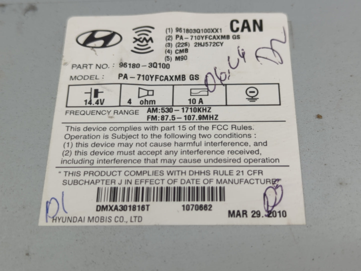 2011-2015 Hyundai Sonata Radio AM FM Cd Player Receiver Replacement P/N:96180-3Q100 Fits Fits 2011 2012 2013 2014 2015 OEM U