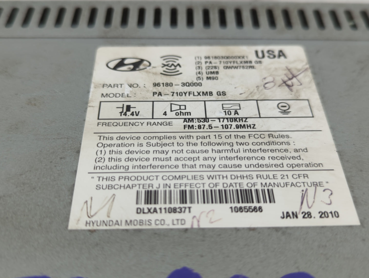 2011 Hyundai Sonata Radio AM FM Cd Player Receiver Replacement P/N:96180-3Q000 Fits OEM Used Auto Parts - Oemusedautoparts1.