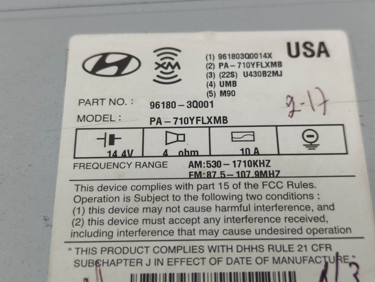 2011-2015 Hyundai Sonata Radio AM FM Cd Player Receiver Replacement P/N:96180-3Q001 Fits Fits 2011 2012 2013 2014 2015 OEM U