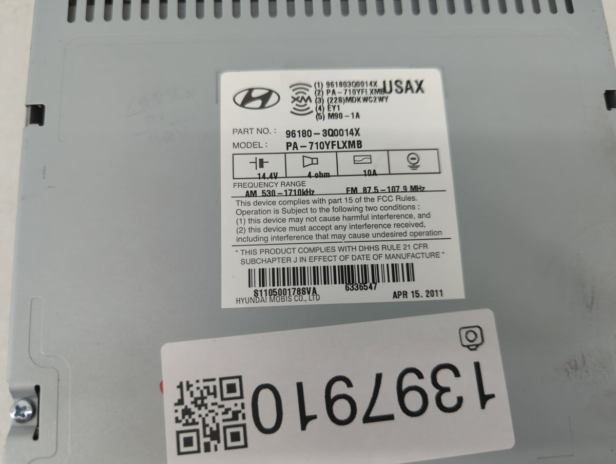 2011 Hyundai Sonata Radio AM FM Cd Player Receiver Replacement P/N:96180-3Q0014X OEM Used Auto Parts - Oemusedautoparts1.com